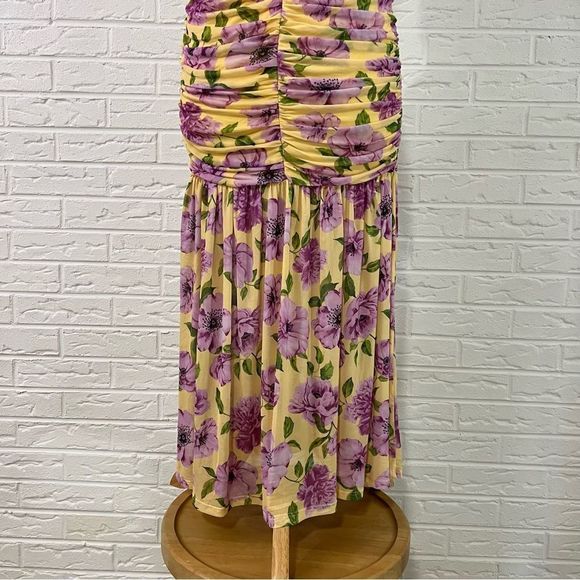 ASOS Design Mesh Ruched Bandeau Strapless Maxi Floral Dress Size 6 - Picture 10 of 14